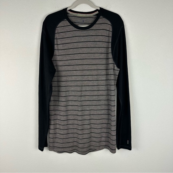 Smartwool Men’s Black Gray Brown Striped Long Sleeve Merino Baselayer Shirt XL - Picture 1 of 7